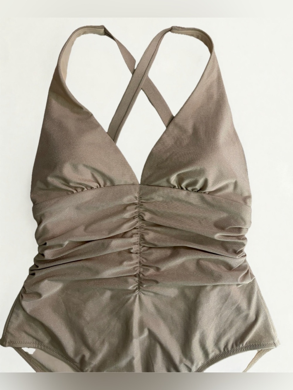 Shade & Shore Taupe Ruched Crossback One-Piece Swimsuit